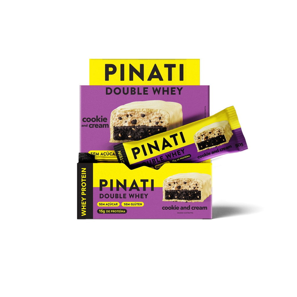 Barra de Proteina Pinati Double Whey Cookie and Cream 50 gr (Caixa 12 Unidades)