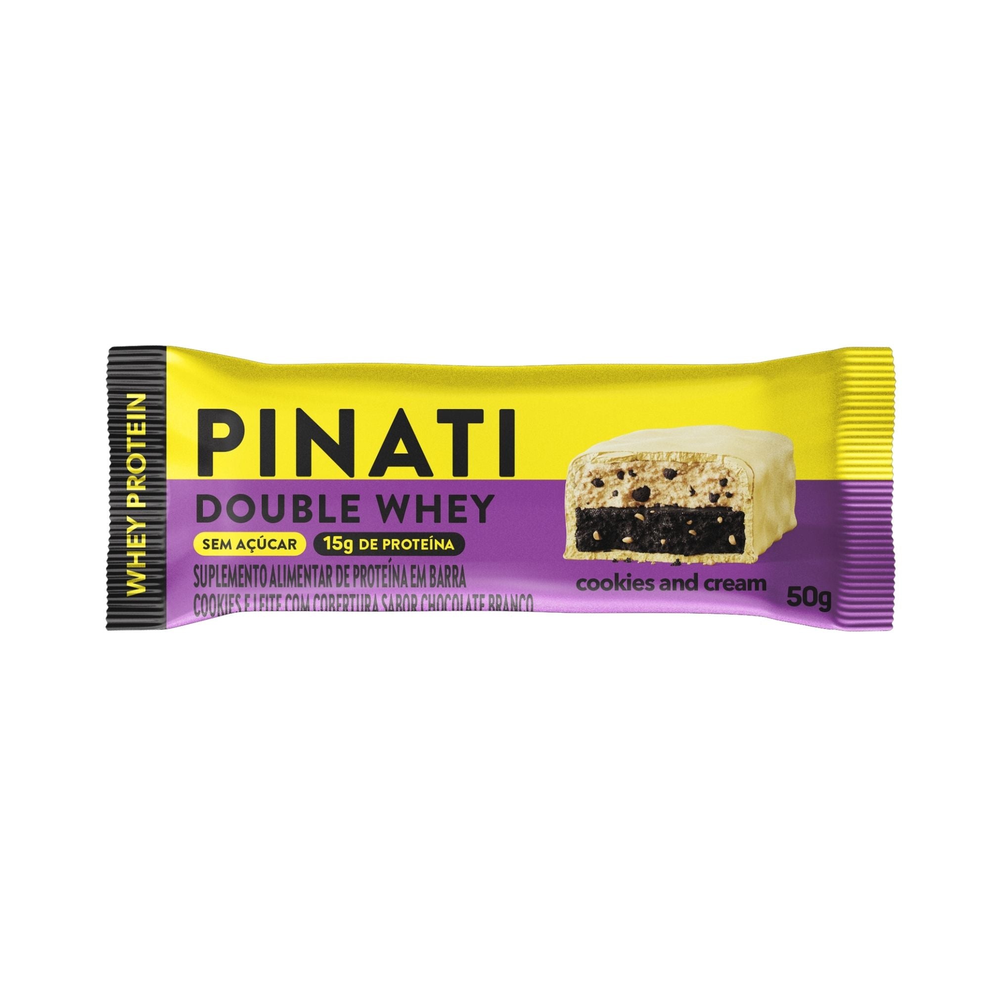 Barra de Proteina Pinati Double Whey Cookie and Cream 50 gr (Caixa 12 Unidades)