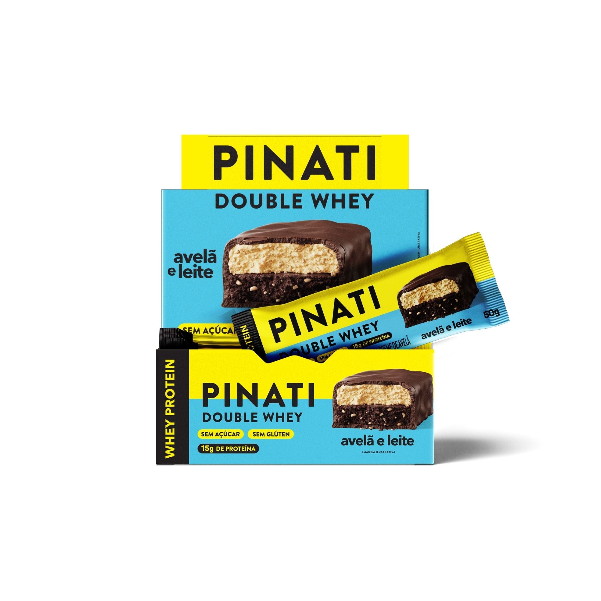 Barra de Proteina Pinati Double Whey Avelã e Leite 50 gr (Caixa 12 Unidades)