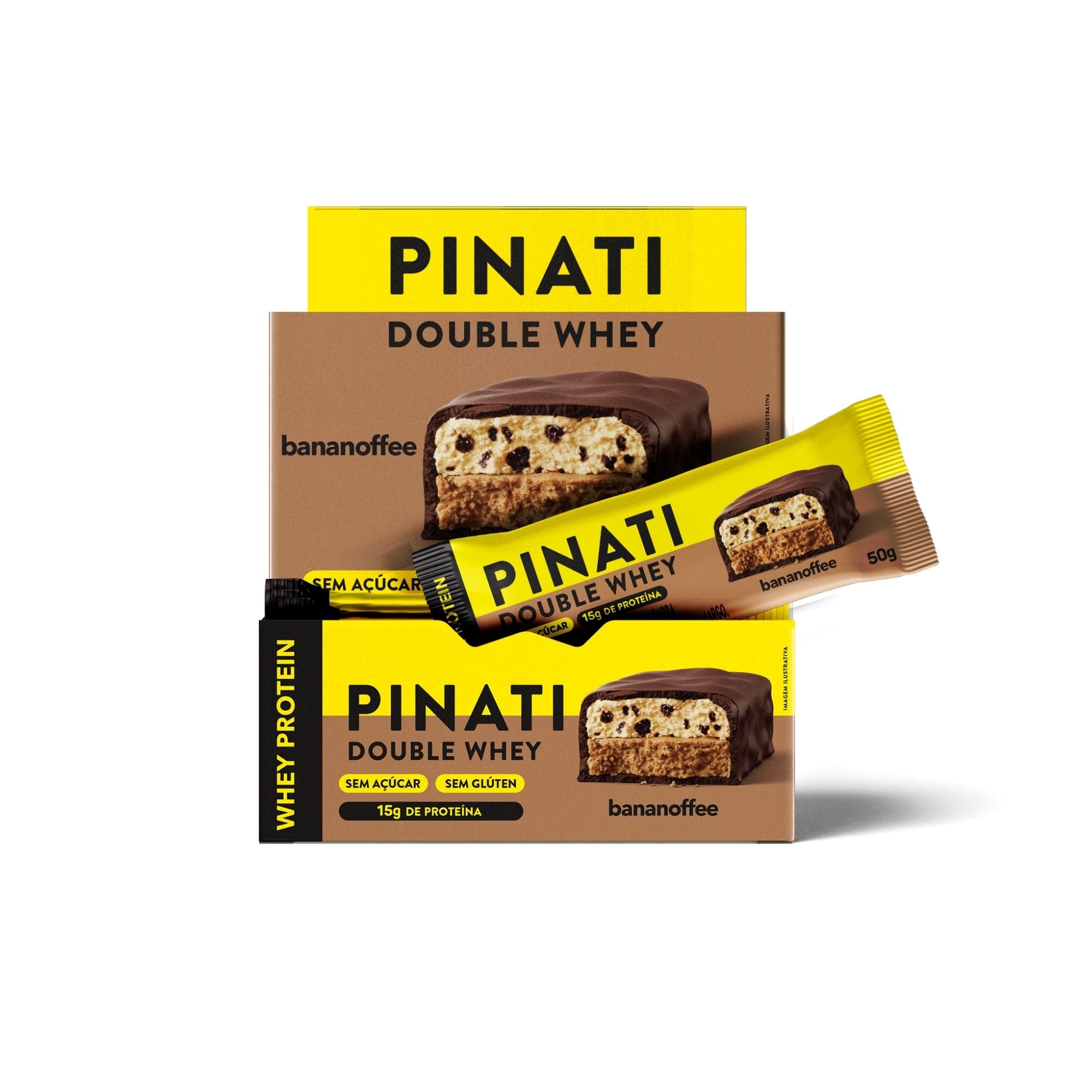 Barra de Proteina Pinati Double Whey Bananoffee 50 gr (Caixa 12 Unidades)
